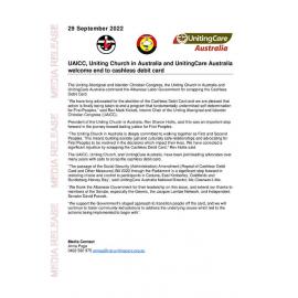 UAICC, Uniting Church in Australia and UnitingCare Australia welcome end to cashless debit card