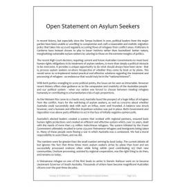 Open statement on asylum seekers