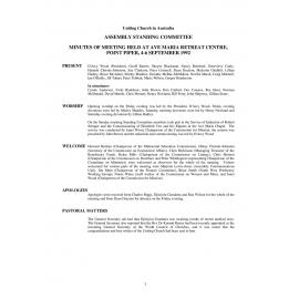 Assembly Standing Committee Minutes September 1992