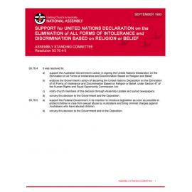 Support for United Nations declaration … intolerance or discrimination based on religion or belief (ASC)