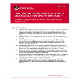 Why does the Uniting Church in Australia (UCA) ordain women to Ministry of the Word? (ASC)