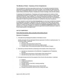 Ministry of Pastor : summary of Core Competencies