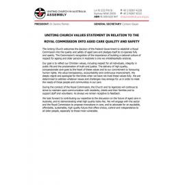 UCA Values statement re : Royal Commission into Aged Care