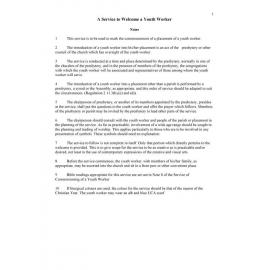 Service to welcome a Youth Worker