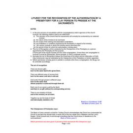 Liturgy for recognition for lay person to preside at sacraments