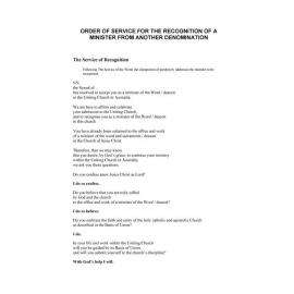 Service for recognition of a Minister from another denomination