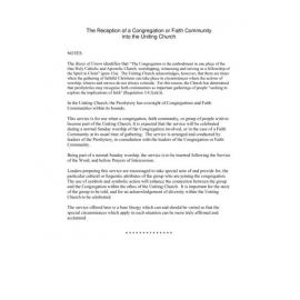 Reception of a congregation or faith community into  the UCA