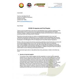 Letter to Minister Wyatt re First Peoples  COVID-19